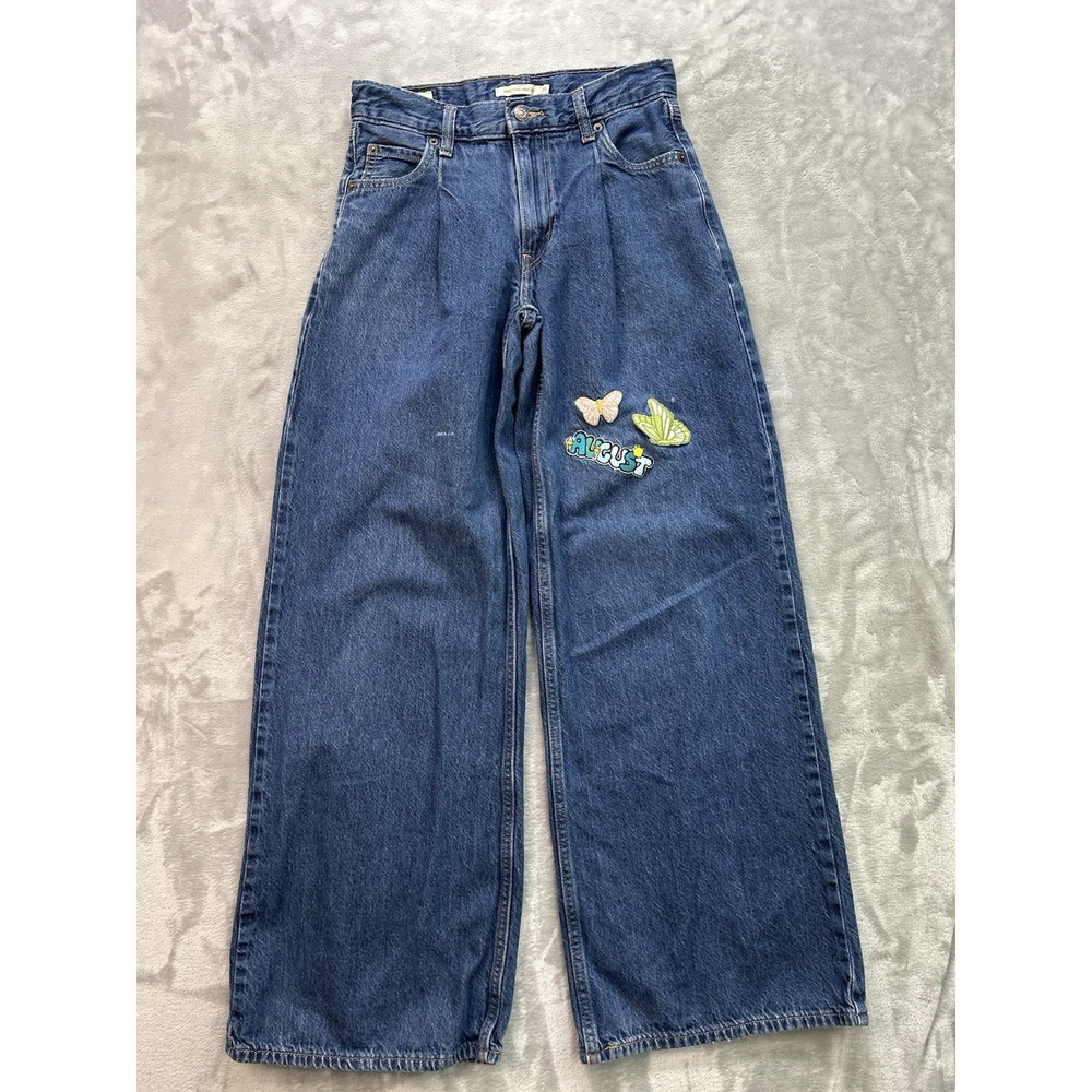 Levi's Baggy Dad Jeans Mid Blue Denim Zip Fly Big E Premium Womens 25 Skate Boho